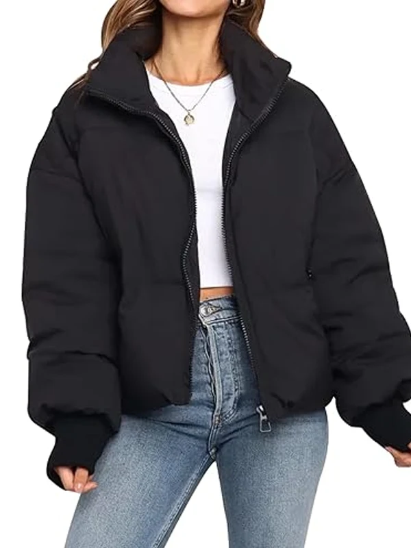 thumbnail image 2 of Sunisery Women's Winter Cropped Puffer Jacket Oversized Zip-Up Quilted... 2 of 10