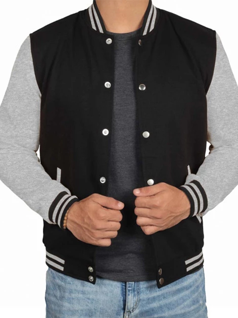 men black and grey varsity jacket