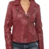 Biker Womens Dark Red Leather Jacket