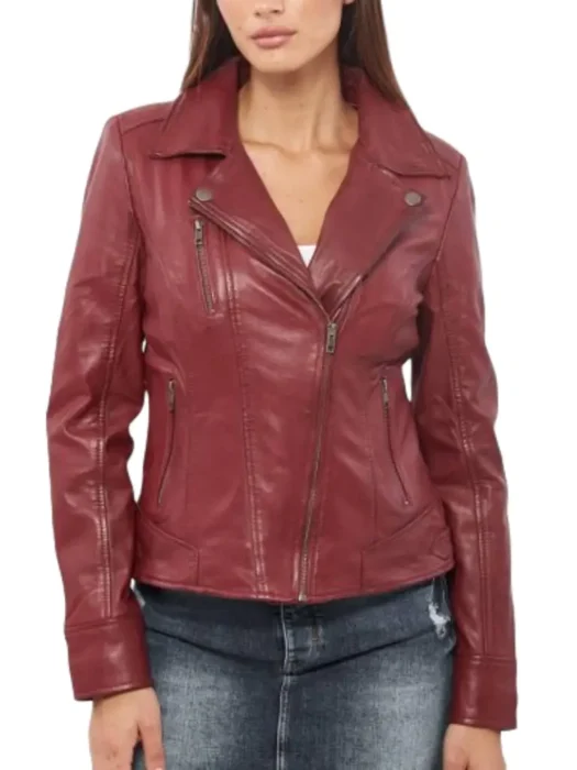 Biker Womens Dark Red Leather Jacket