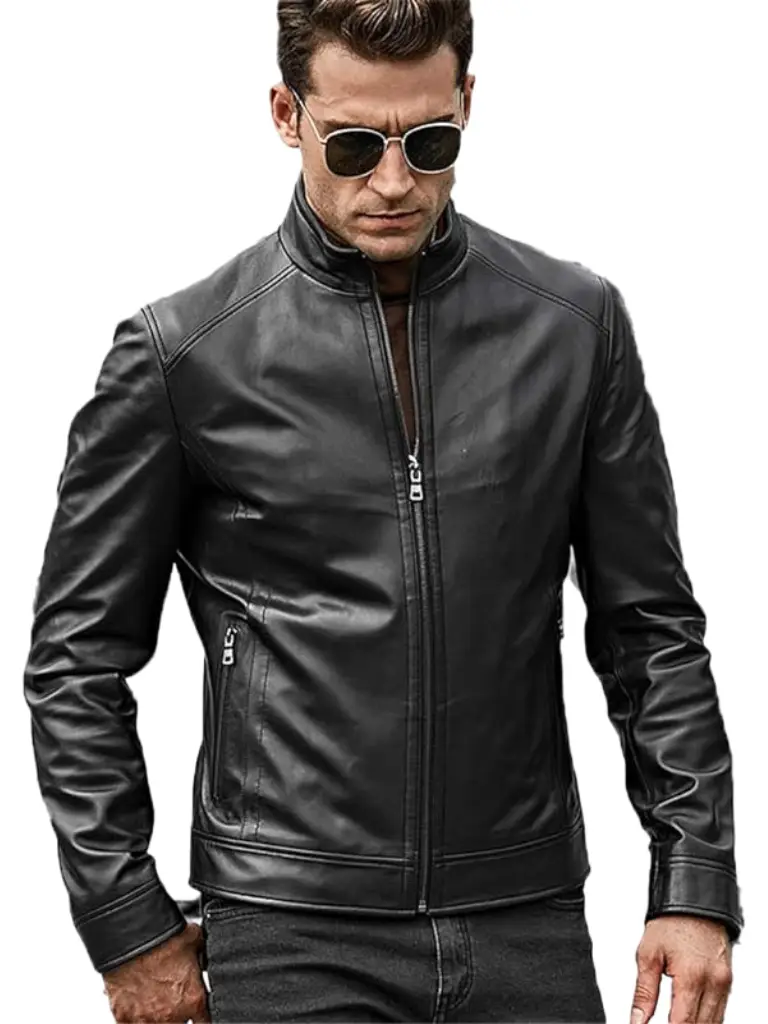 Mens Black Cafe Racer Leather Jacket