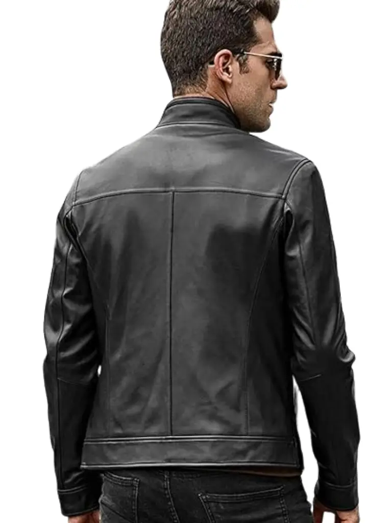 Cafe racer black leather jacket