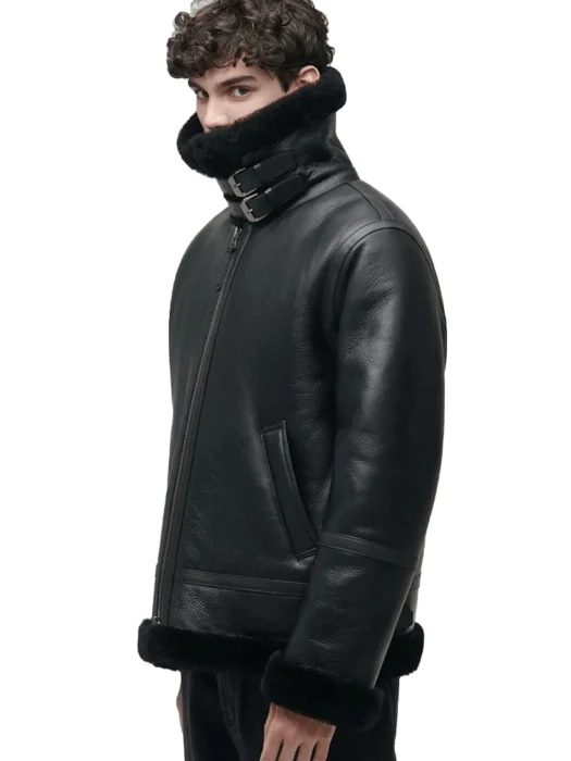 Men Aviator Black Leather Jacket