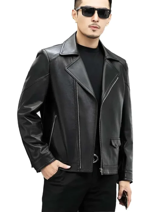 Mens Black Biker Leather Jacket