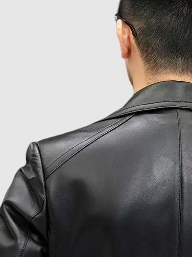 Mens Black Biker Leather Jacket Shoulder