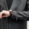 Mens Black Biker Leather Jacket Sleeves Picton