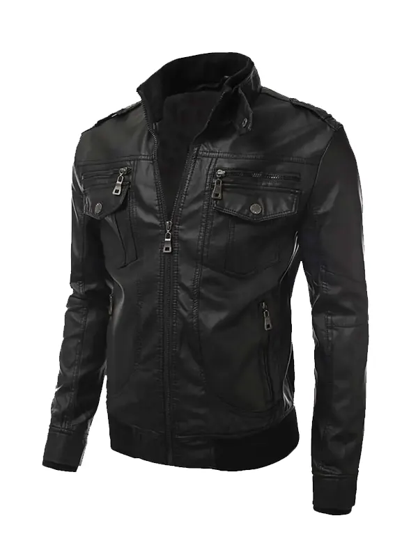 Mens Black Bomber Hooded Leather Jacket