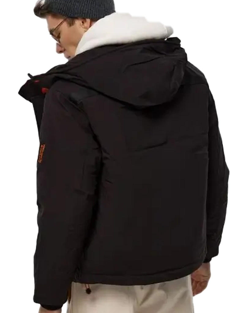 Men`s Black Trimmed Hip-Length Puffer Jacket