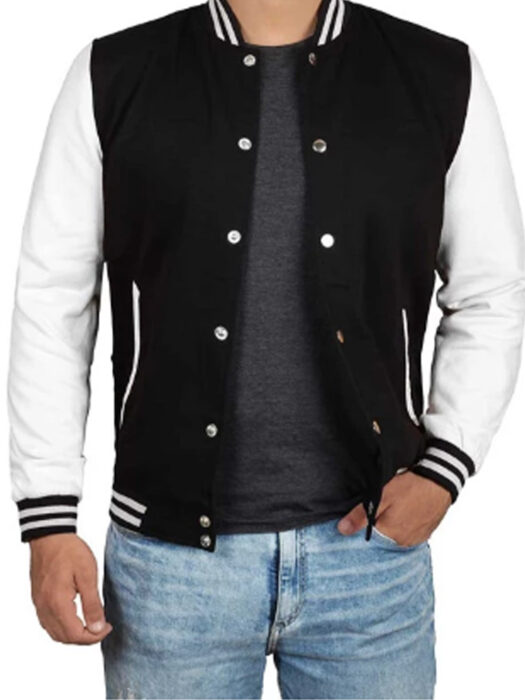 Mens Black & White Varsity Jacket