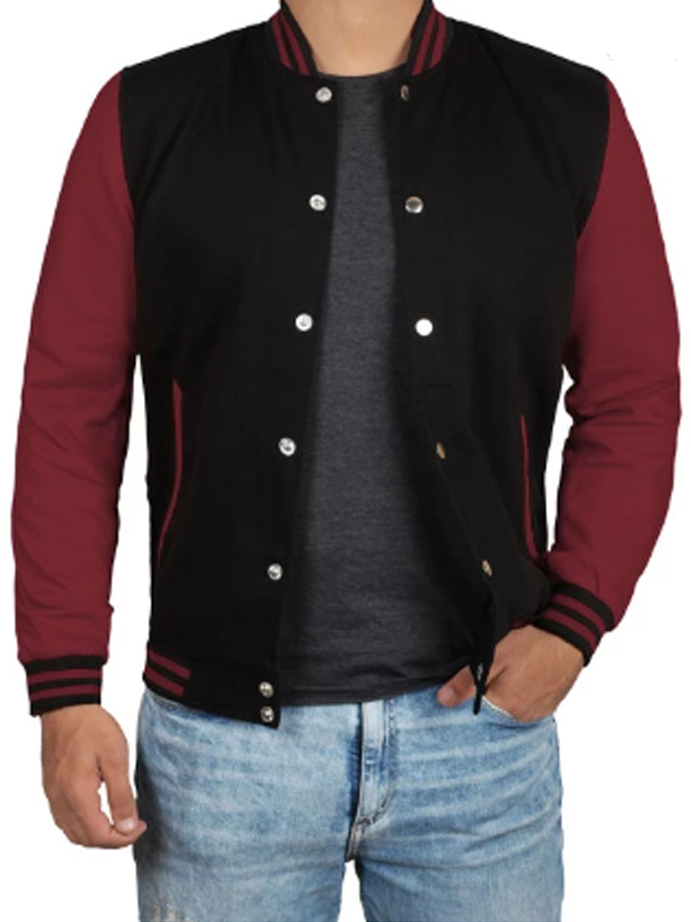 Mens Black and Maroon Varsity Jacket