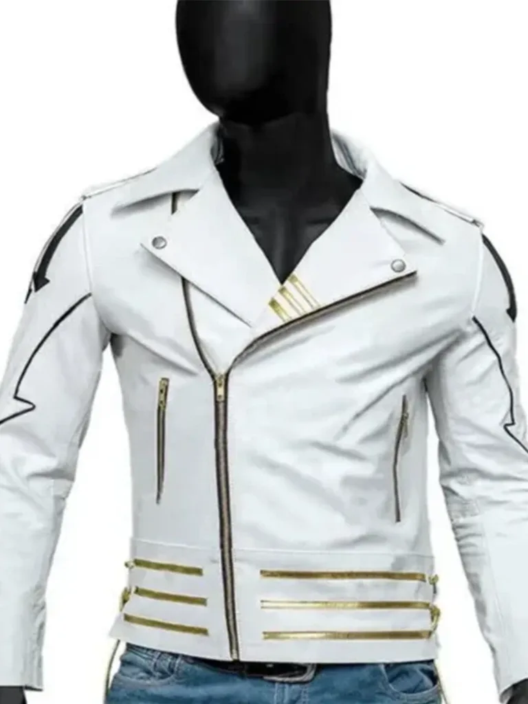 Mens Slimfit White Leather Jacket