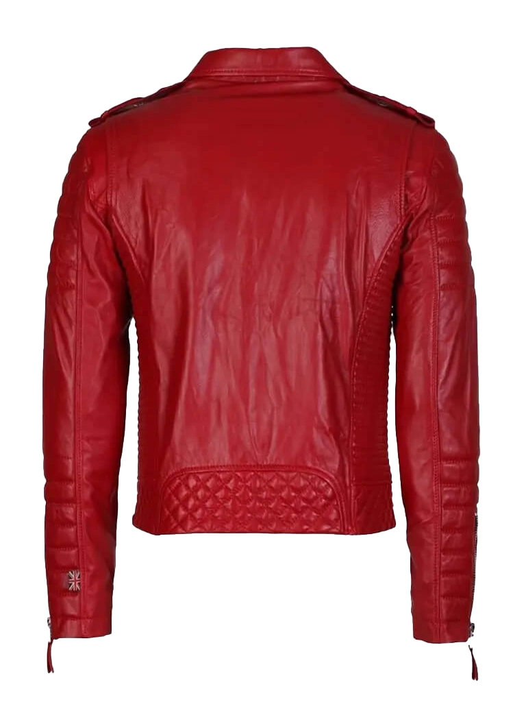 Men`s Stylish Lambskin Motorcycle Red Jacket