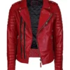 Men`s Stylish Lambskin Motorcycle Red Leather Jacket