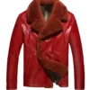 Men`s Stylish Shearling Red Leather Jacket