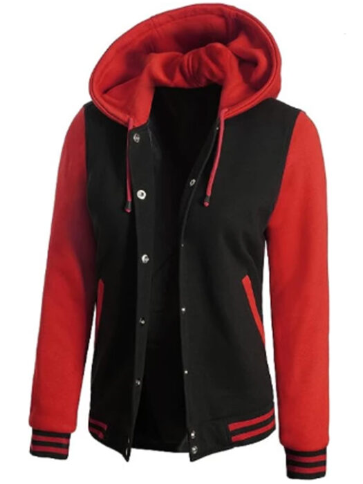 Red and Black Varsity Letterman Hooded Jacket