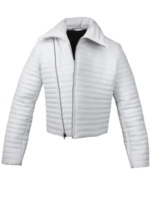 Woman Classic White Puffer Leather Jacket