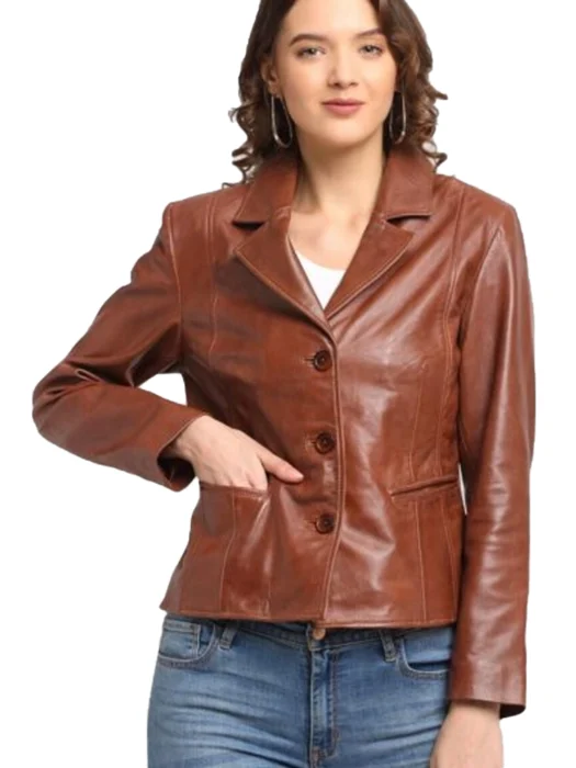 Women Dark Brown Leather Blazer