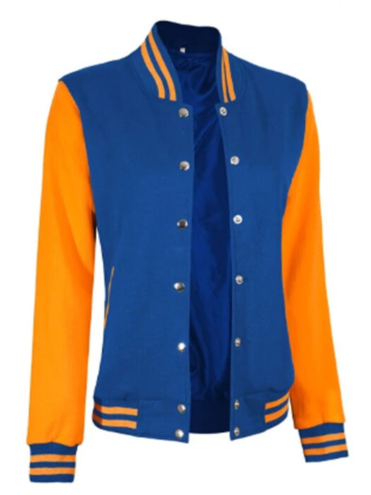 Women Royal Blue & Yellow Varsity Jacket