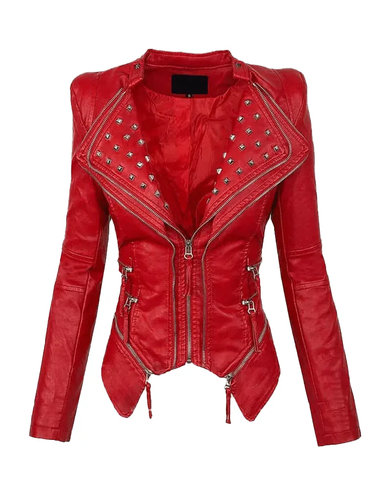 Women Motorcycle Patchwork Jacket
