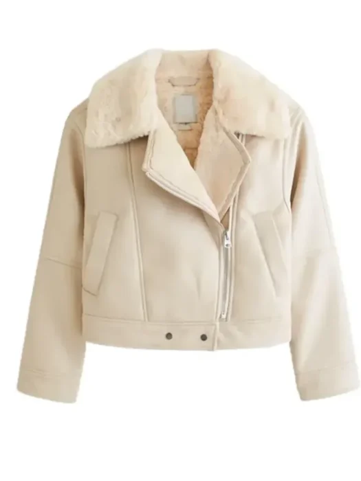 Women’s Aviator White Faux Shearling Leather Jacket