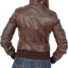 Women Back Brown Bomber Leather Jacket