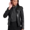 Womens Black Cafe Racer Leather Jacket