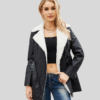 Womens Black Coat Faux Fur Leather