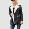 Womens Black Coat Faux Fur Leather Front Open