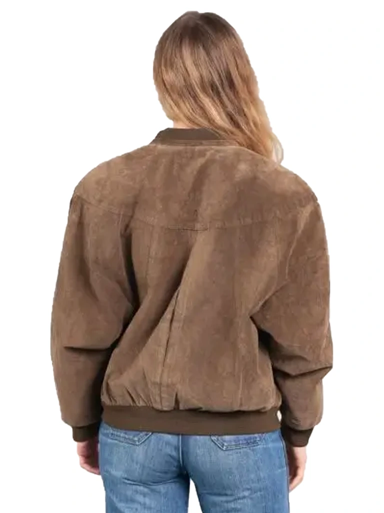 Women’s Brown 80s Suede Bomber Leather Jacket