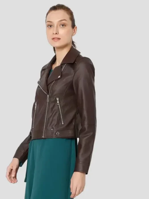 Womens Brown Leather Jacket Side