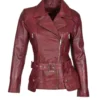 Women’s Burgundy Victoria Motorcycle Jacket