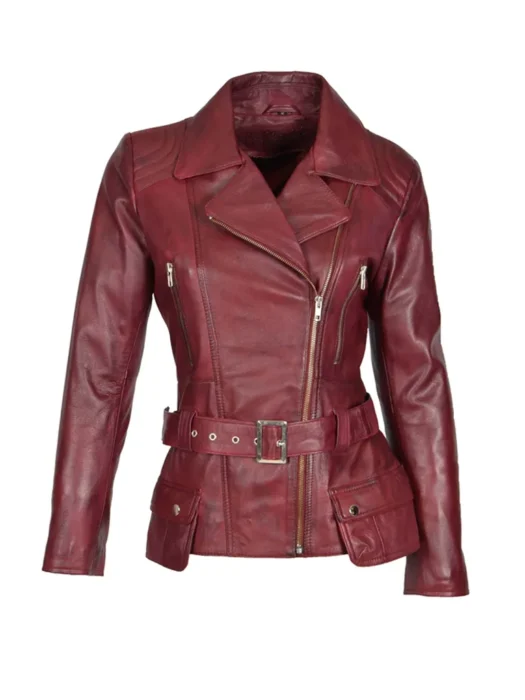 Women’s Burgundy Victoria Motorcycle Jacket