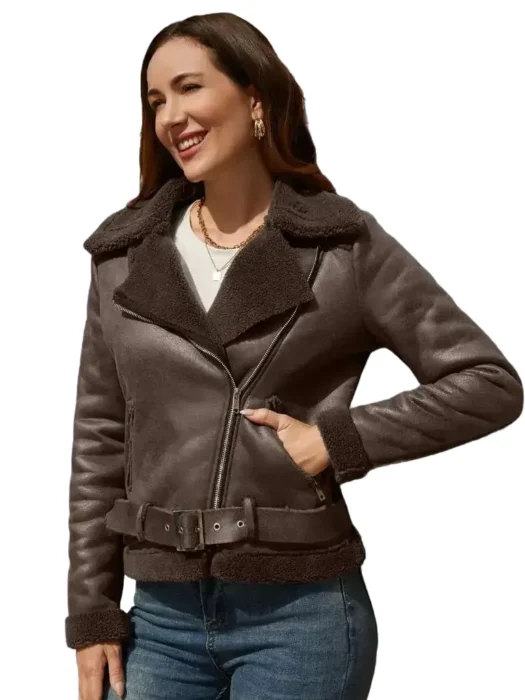 Womens Dark Brown Aviator Leather Jacket