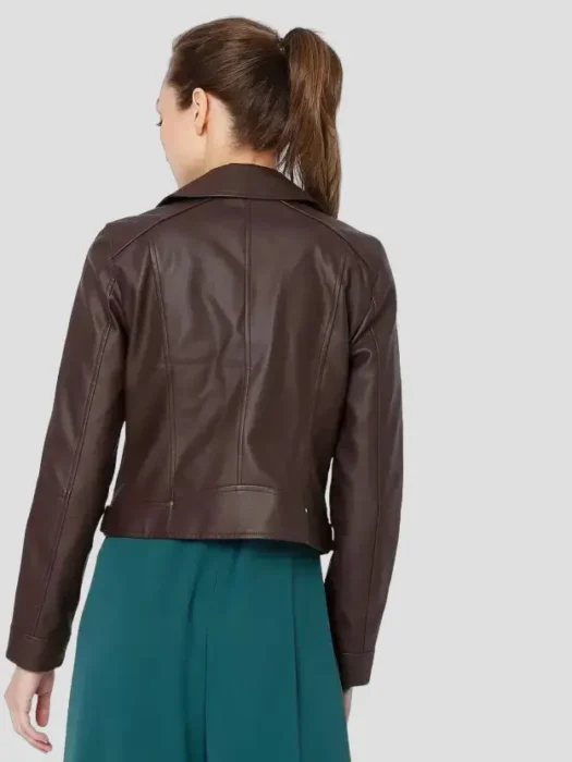 Womens Leather Brown Biker Jacket Back