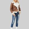 Women Tan Leather Jacket Front Charlton