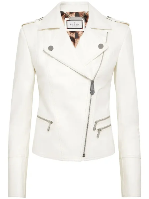 Womens White Stylish Biker Leather Jacket