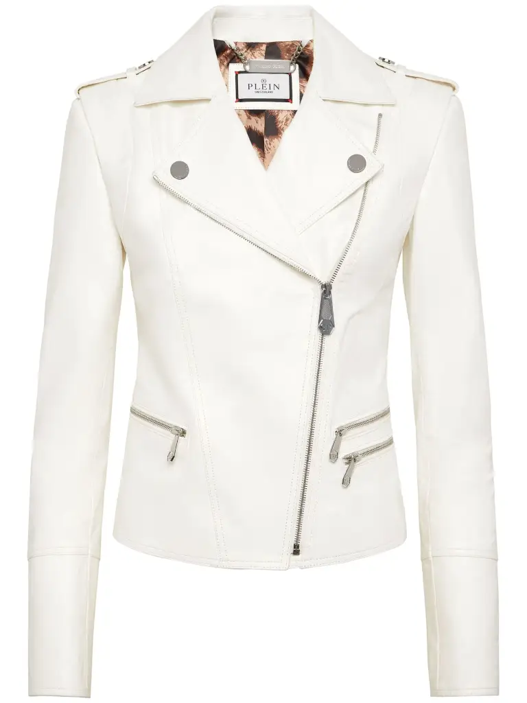 Womens White Stylish Biker Leather Jacket