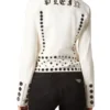 eyelet white leather biker jacket