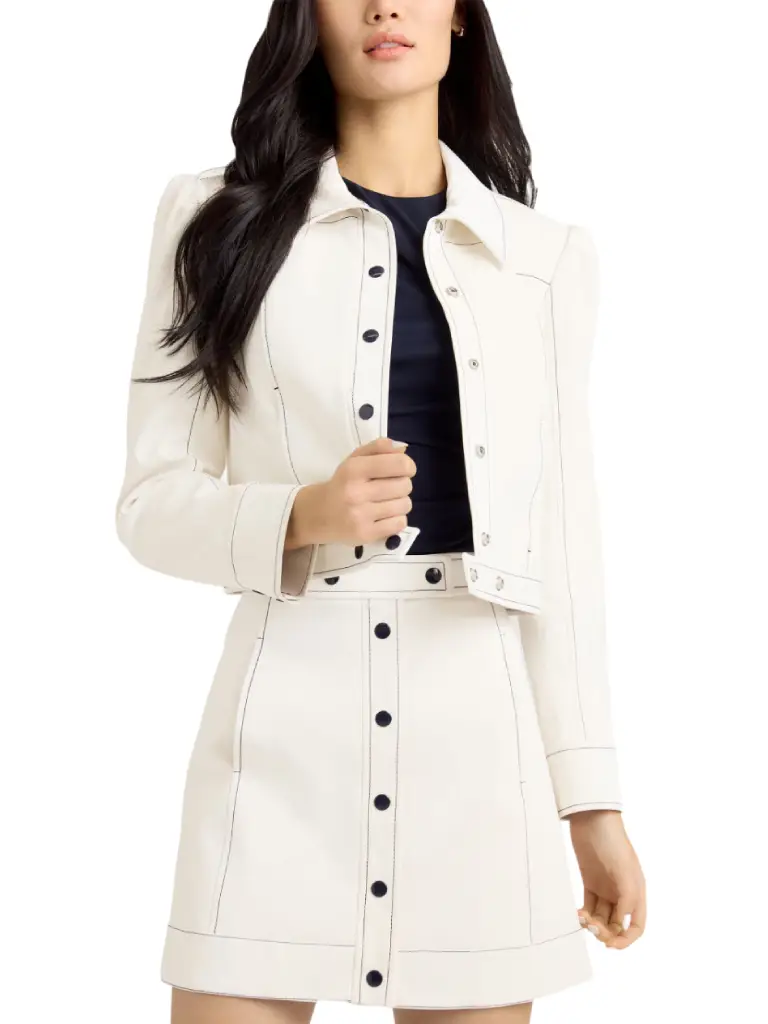 faux women white leather jacket