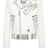 women eyelet embellished leather biker jacket