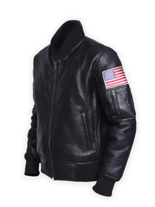 American Flag Black Bomber Jacket For Mens