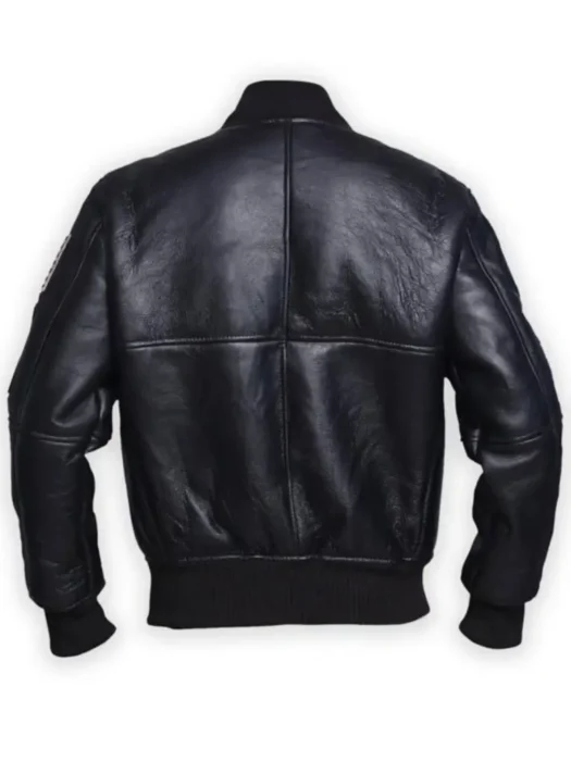 American Flag Black Leather Bomber Jacket For Mens