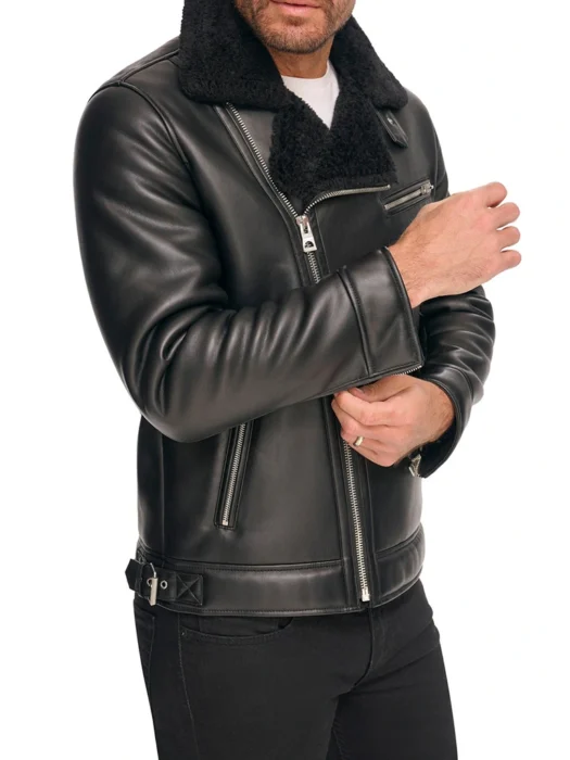 Asymmetrical Black Faux Shearling Jacket