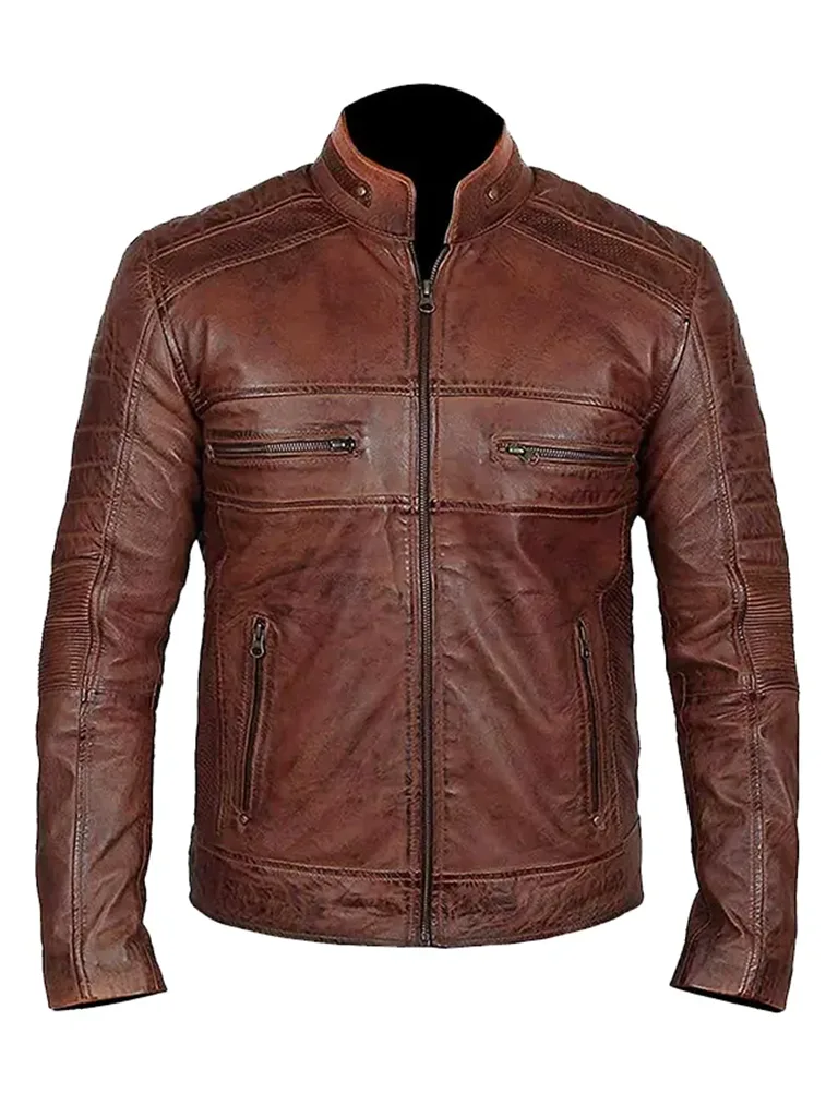 Brown Distressed Biker Jacket Mens