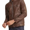 Brown Faux Leather Jacket With Hood