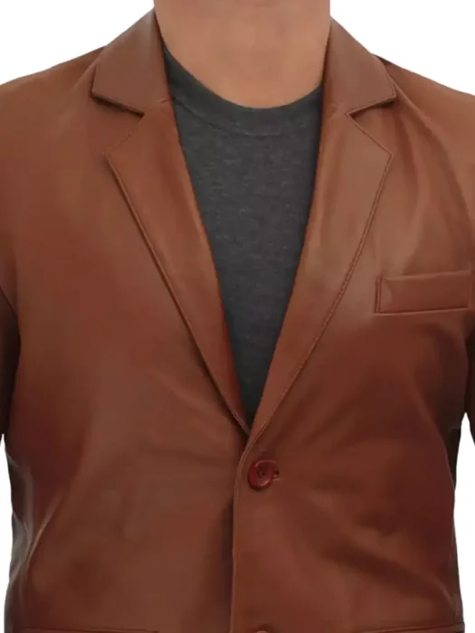 Brown Leather Blazer Jacket