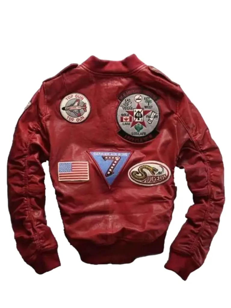 Carrier Air Wing Red Leather Bomber Jacket for Mens