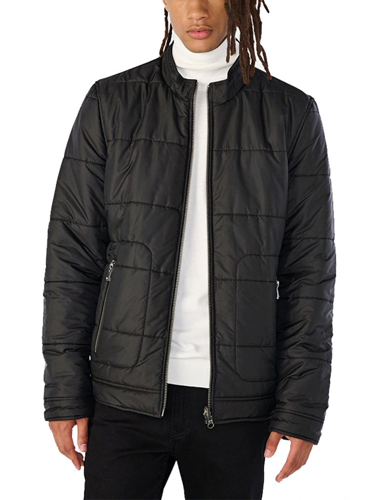 Faux Black Leather Reversible Puffer Jacket