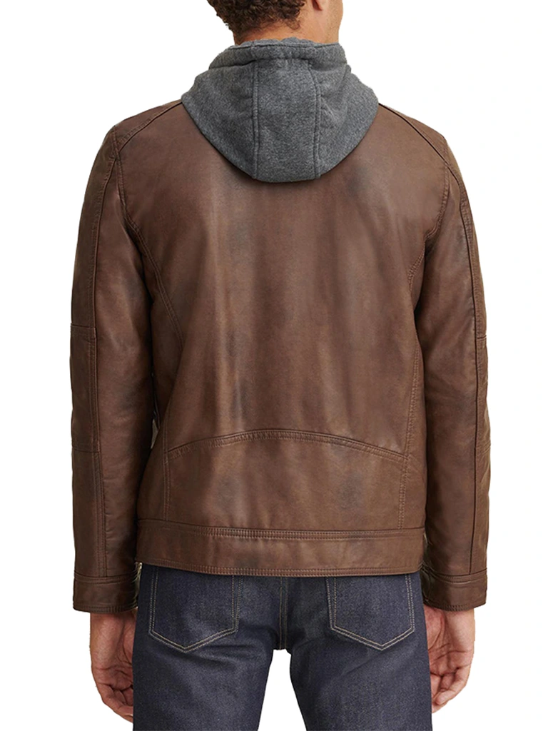 Faux-Leather Jacket With Hood