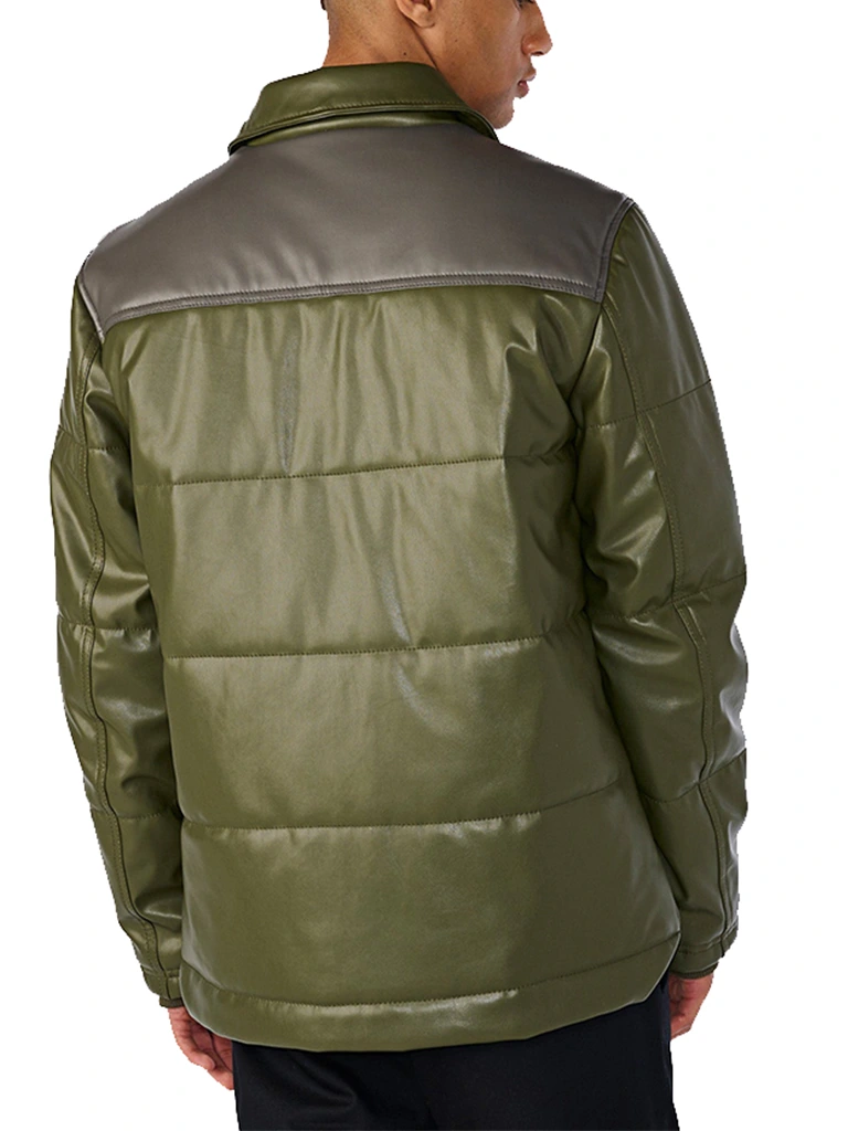 Faux Leather Puffer Jacket With Shearling Collar
